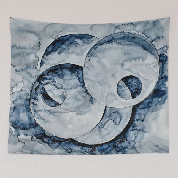 Item preview, Dark blue Misty Spheres circling each other designed and sold by Gainor Andrews.