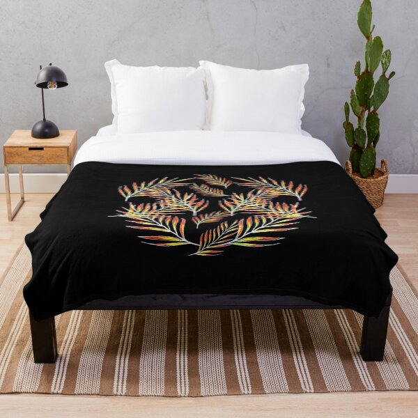 Orange Leaves on Black Throw Blanket