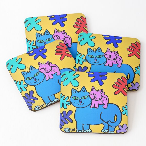 Artikelvorschau, Blaue Katze mit einem rosa Kätzchen auf dem Rücken, von Stef entworfen und verkauft von StefDelapree.