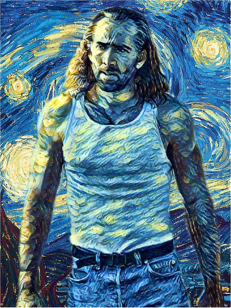 Thumbnail 3 of 3, Sticker, Starry night Nic cage designed and sold by froggyleggs.