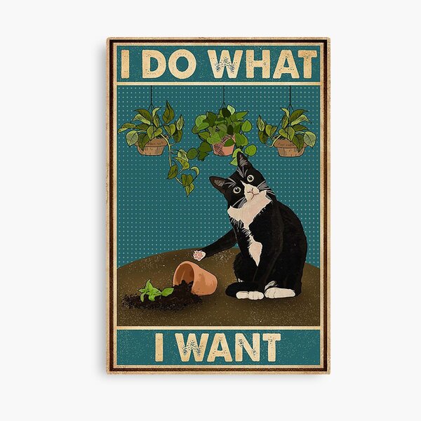 Tuxedo Cat Gardening Funny Quotes Canvas Print
