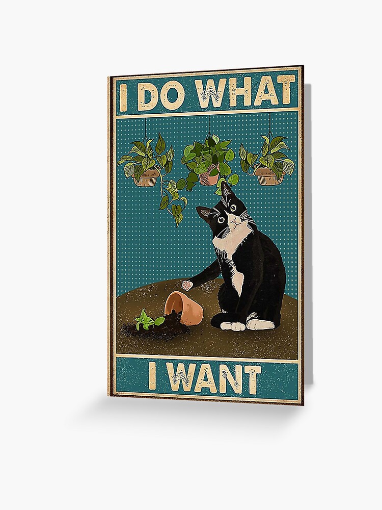 Thumbnail 1 of 2, Greeting Card, Tuxedo Cat Gardening Funny Quotes designed and sold by Douglafa.