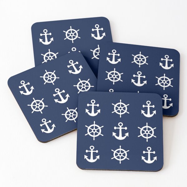 Item preview, Nautical White and Navy Blue Anchors and Wheels designed and sold by Orchyd.