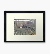 Workers preparing bamboo sections Framed Print