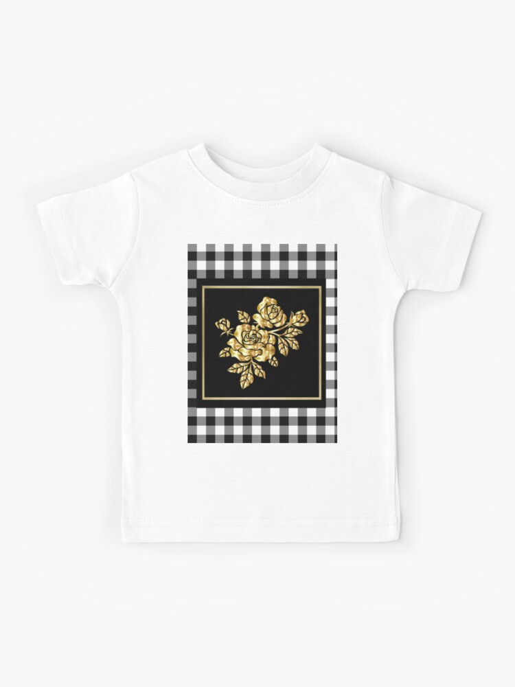 Black and White Buffalo Plaid and Gold Rose