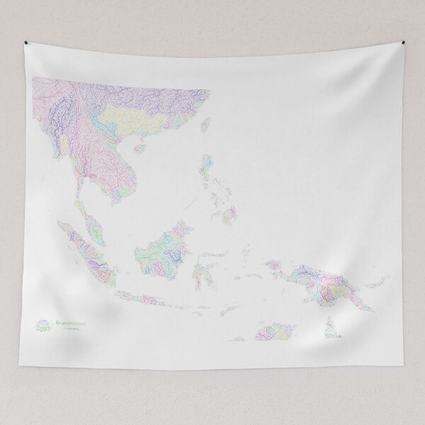 Item preview, Southeast Asia River Basin Map in Rainbow Colours with White Background designed and sold by GrasshopperGeo.