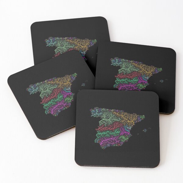 Item preview, Spain River Basin Map in Rainbow Colours with Black Background designed and sold by GrasshopperGeo.