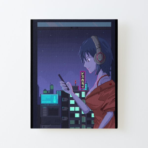 Anime Girl Headphone Canvas Mounted Print