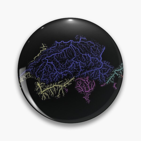 Item preview, Switzerland River Basin Map in Rainbow Colours with Black Background designed and sold by GrasshopperGeo.