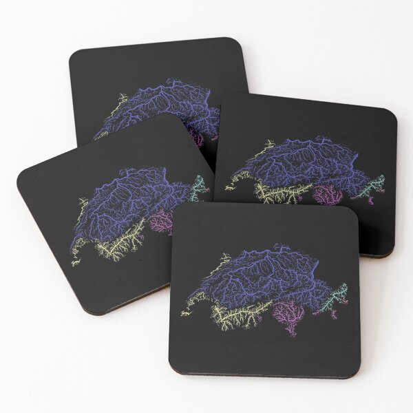 Item preview, Switzerland River Basin Map in Rainbow Colours with Black Background designed and sold by GrasshopperGeo.
