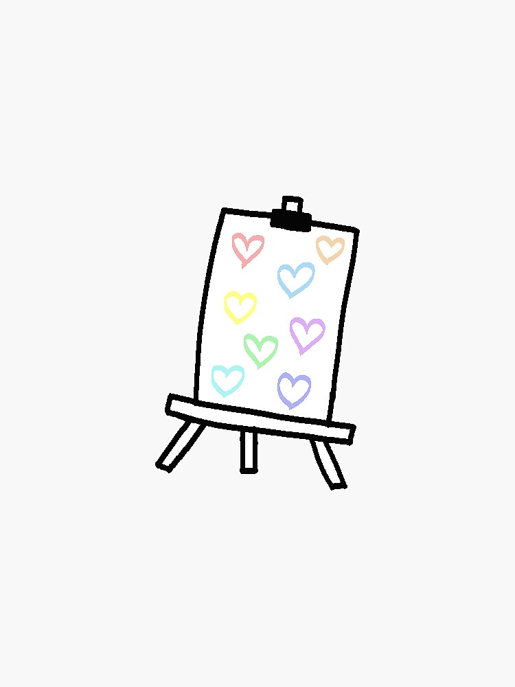 pastel hearts on paint easel - minimalistic drawing  Sticker for Sale by  Shelby Erickson
