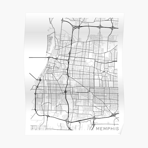 "Memphis Map, USA - Black and White" Poster for Sale by MainStreetMaps