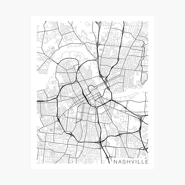 Nashville Map Print Map Of Nashville TN Nashville TN Map Print Nashville Map Poster Custom City Maps Black /& White