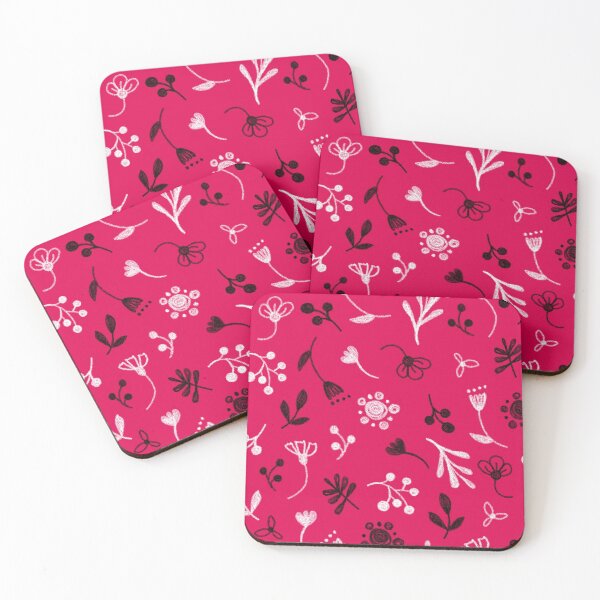 Item preview, Floral pattern, white and black twigs, berries and flowers on a red background, drawing with chalk and charcoal. designed and sold by UVI-CA.