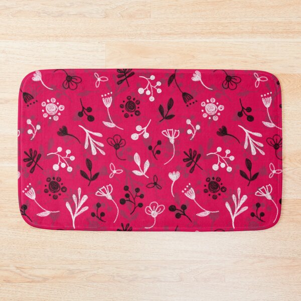 Item preview, Floral pattern, white and black twigs, berries and flowers on a red background, drawing with chalk and charcoal. designed and sold by UVI-CA.
