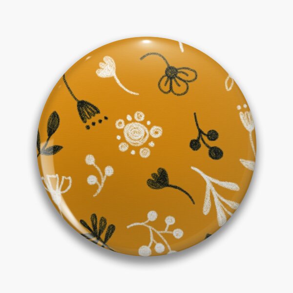 Item preview, Floral pattern, white and black twigs, berries and flowers on an orange background, drawing with chalk and charcoal. designed and sold by UVI-CA.