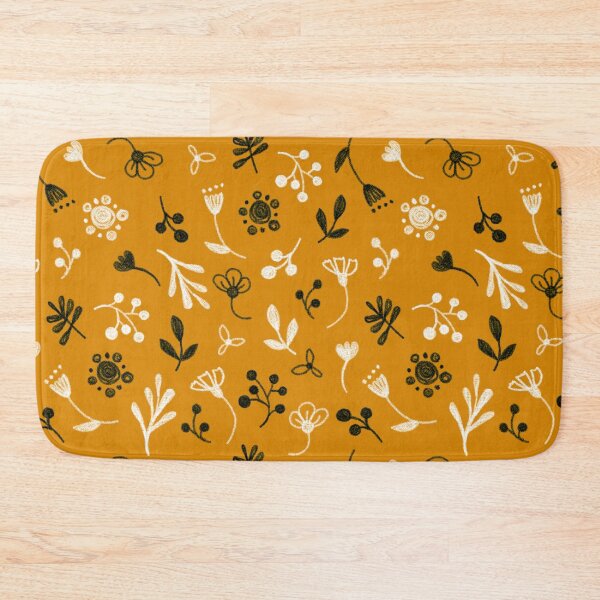 Item preview, Floral pattern, white and black twigs, berries and flowers on an orange background, drawing with chalk and charcoal. designed and sold by UVI-CA.
