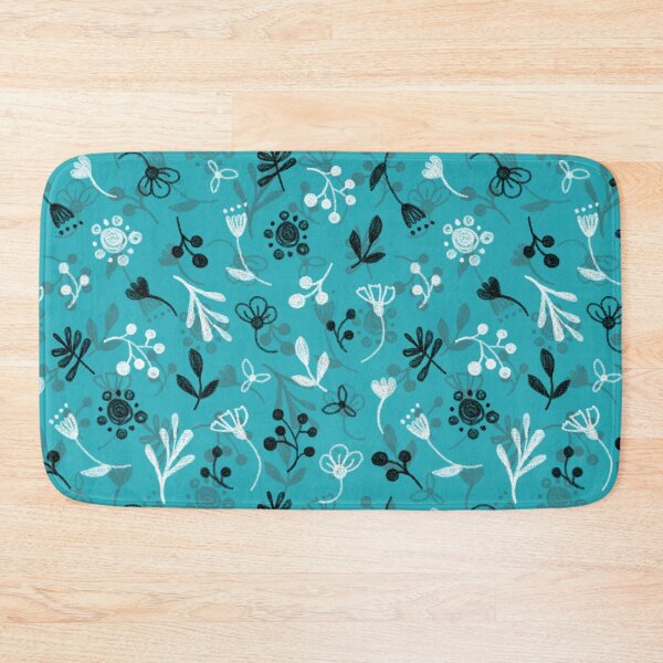 Item preview, Floral pattern, white and black twigs, berries and flowers on a blue background, drawing with chalk and charcoal. designed and sold by UVI-CA.