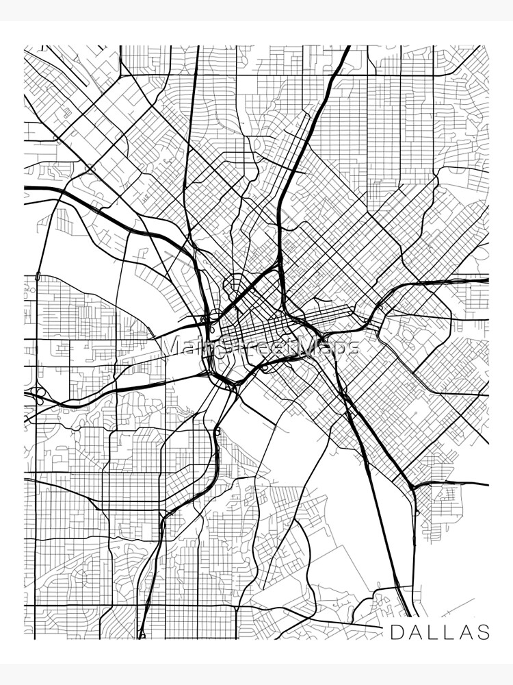 Dallas Map, USA - Black and White Premium Matte Vertical Poster sold by ...