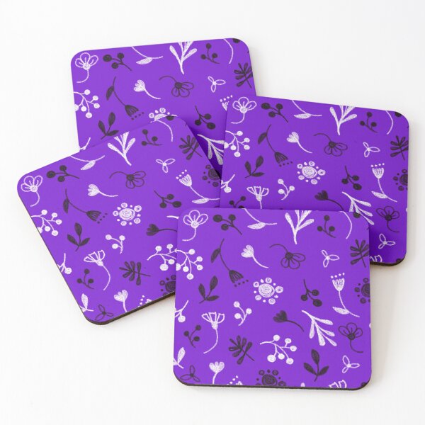 Item preview, Floral pattern, white and black twigs, berries and flowers on a purple background, drawing with chalk and charcoal. designed and sold by UVI-CA.