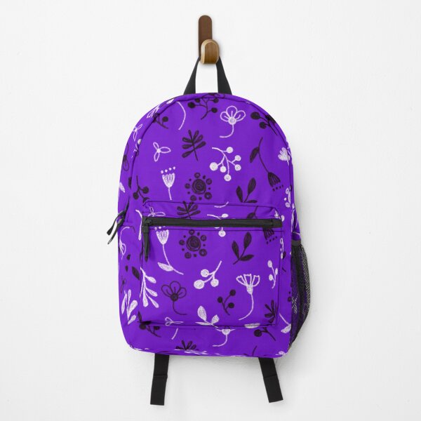 Item preview, Floral pattern, white and black twigs, berries and flowers on a purple background, drawing with chalk and charcoal. designed and sold by UVI-CA.