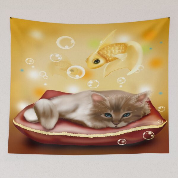 Item preview, Cute kitten Dreams of Goldfish designed and sold by MurphyMorganGifts.