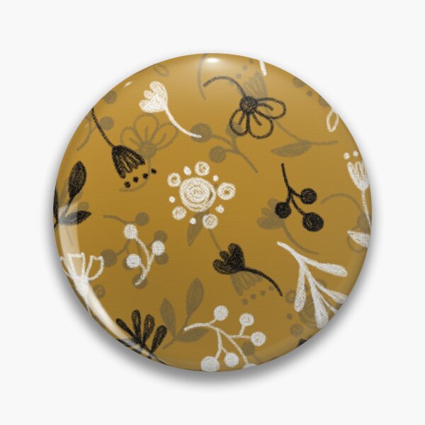 Item preview, Floral pattern, white and black twigs, berries and flowers on an ocher background, drawing with chalk and charcoal. designed and sold by UVI-CA.