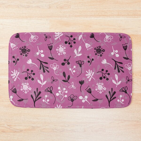 Item preview, Floral pattern, white and black twigs, berries and flowers on a pink background, drawing with chalk and charcoal. designed and sold by UVI-CA.