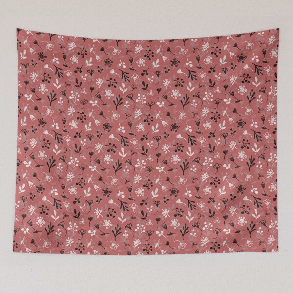 Item preview, Floral pattern, white and black twigs, berries and flowers on a brown background, drawing with chalk and charcoal. designed and sold by UVI-CA.