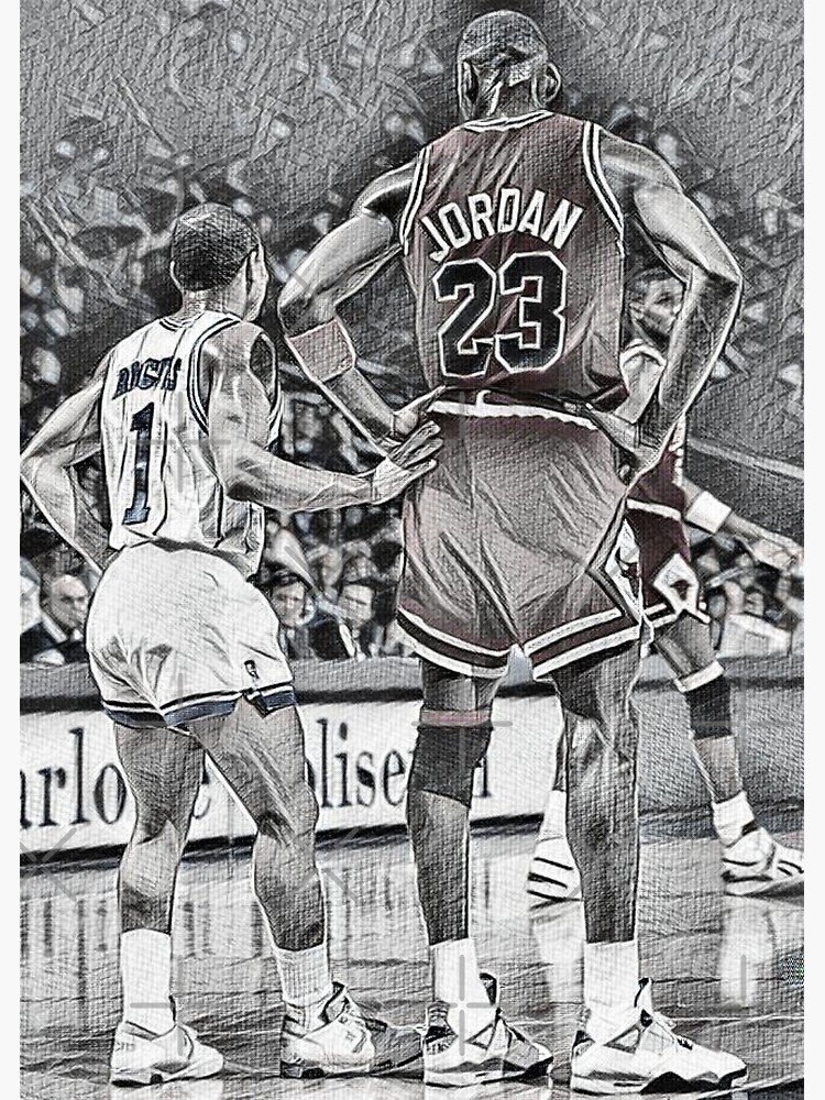 "Muggsy Bogues and Michael Jordan Wallpaper Drawing" Canvas Print by