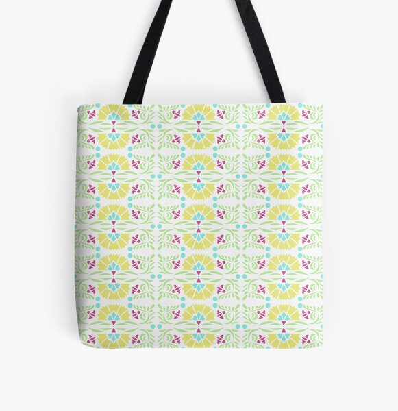 Folk Art Flower Flourish Pattern All Over Print Tote Bag