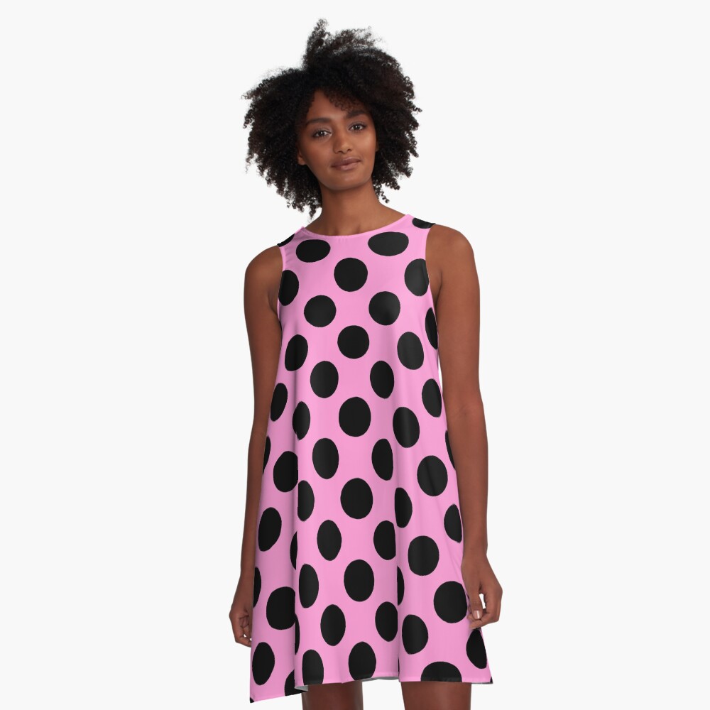 pink dress with black dots