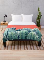 Cactus on Coral #redbubble #lifestyle Throw Blanket