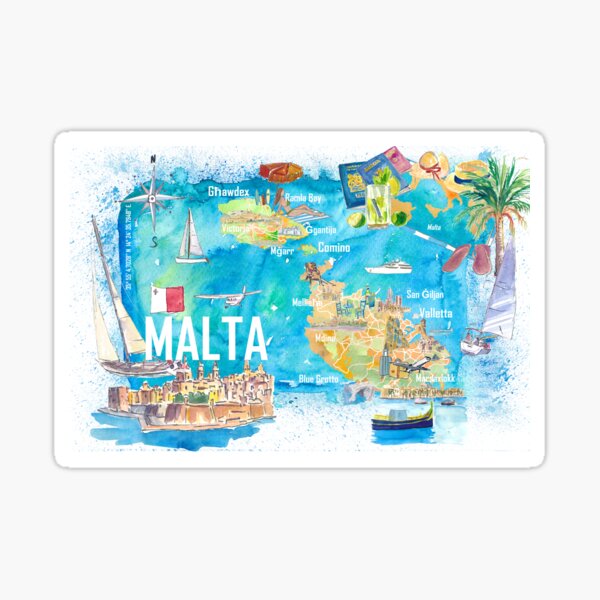 Item preview, Malta Illustrated Island Travel Map with Roads and Highlights designed and sold by artshop77.