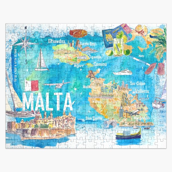 Item preview, Malta Illustrated Island Travel Map with Roads and Highlights designed and sold by artshop77.