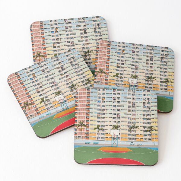 Item preview,  Basketball court, HongKong - Colorful rainbow building Facade in Hong Kong -  designed and sold by ohaniki.