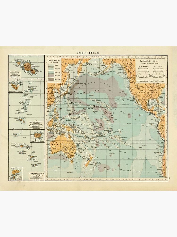 Disover Old Pacific Ocean & Island Chains Map (1895) Vintage Nautical and Maritime Chart Premium Matte Vertical Poster