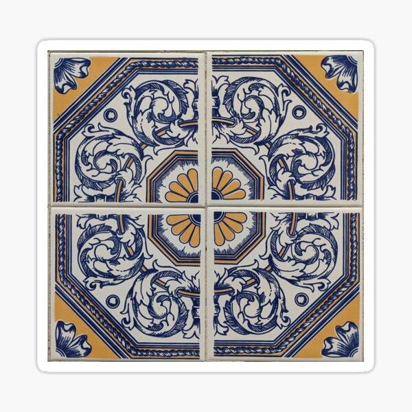 Vista previa del artículo con la obra «Azulejo / mosaico portugués flor amarilla y azul - Azulejo.», diseñado y vendido por SaltedFreckles.