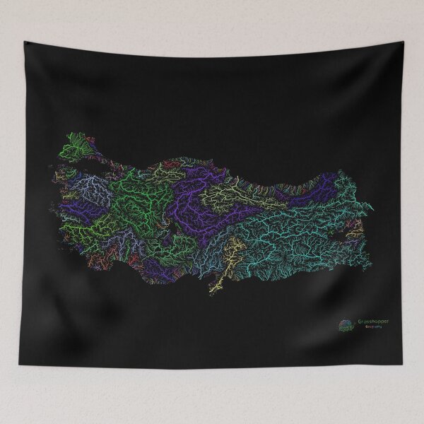 Item preview, Turkey River Basin Map in Rainbow Colours with Black Background designed and sold by GrasshopperGeo.
