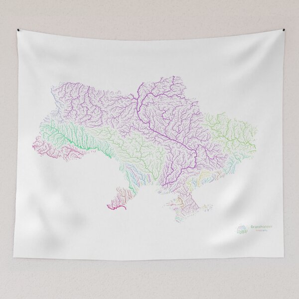 Item preview, Ukraine River Basin Map in Rainbow Colours with White Background designed and sold by GrasshopperGeo.