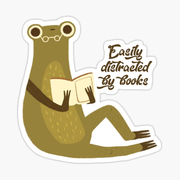 Easily distracted by books frog with glasses reading a book Sticker