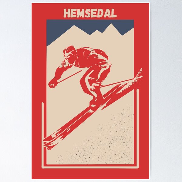 Item preview, Hemsedal Norway Ski Resort - Vintage Red Geometric Ski Poster for Mountain Alpine Skier designed and sold by Vintage-TM.