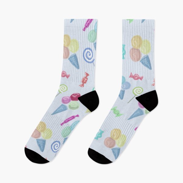 Item preview, Multicolored sweets, ice cream, lollipops, candies on a light blue background, drawing with crayons. designed and sold by UVI-CA.