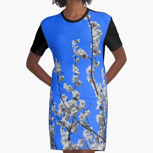 Beautiful White Umenohana Plum Blossoms Illustration Graphic T-Shirt Dress