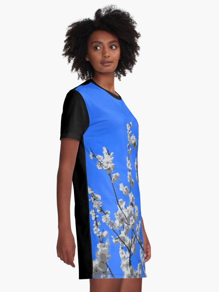 Alternate view of Beautiful White Umenohana Plum Blossoms Illustration Graphic T-Shirt Dress
