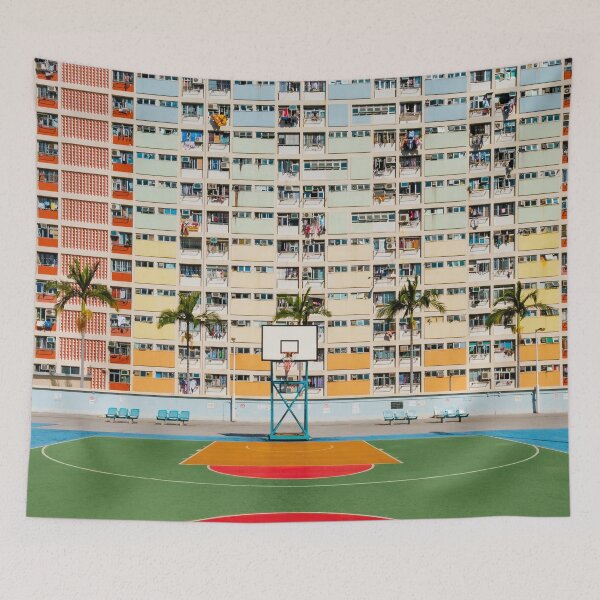 Item preview,  Basketball court, HongKong - Colorful rainbow building Facade in Hong Kong -  designed and sold by ohaniki.