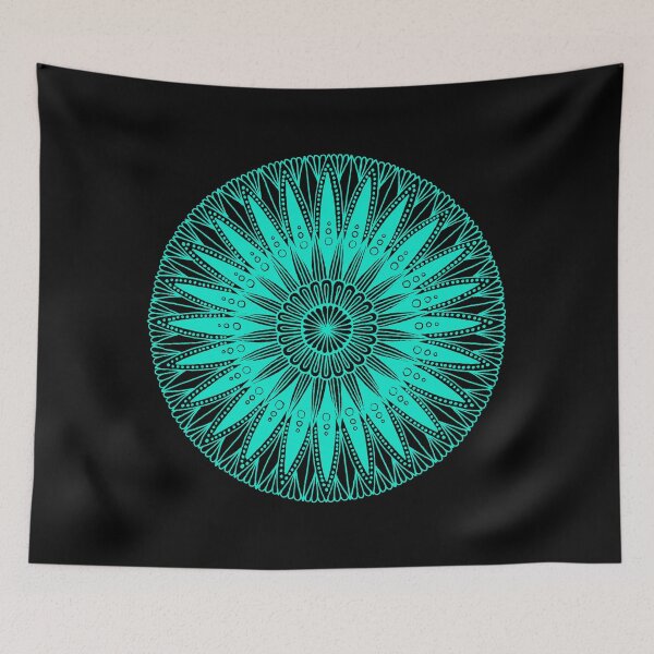 Item preview, Round mandala (cyan on black) designed and sold by Calen  Picard-Carroll.