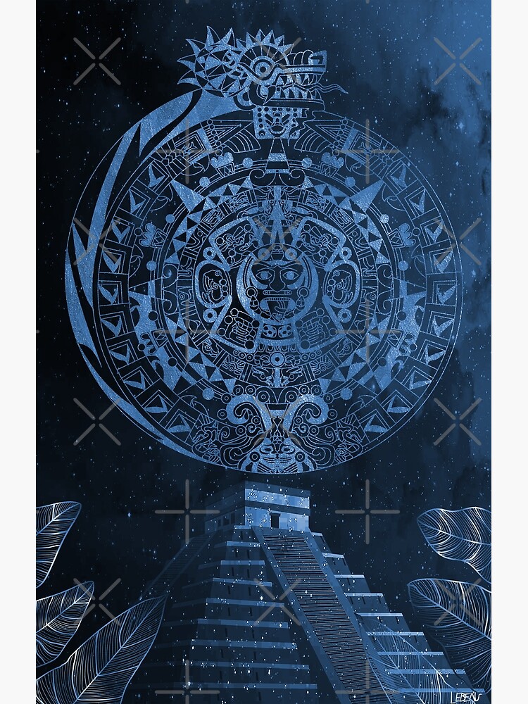 quetzalcoatl-in-aztec-calendar-pyramid-pattern-ecopop-canvas-print-by