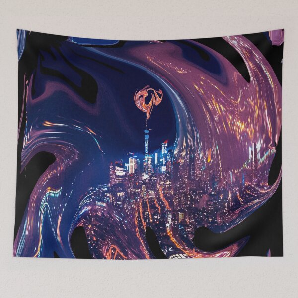 Item preview, Los Angeles in inferno, blue, red, monochrome, abstract art designed and sold by Maria Mihailova.