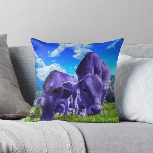 Purple Cows Grazing Throw Pillow